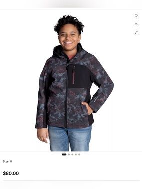 Free Country Kids' Hooded Softshell Jacket - Black with Gray & Red Print